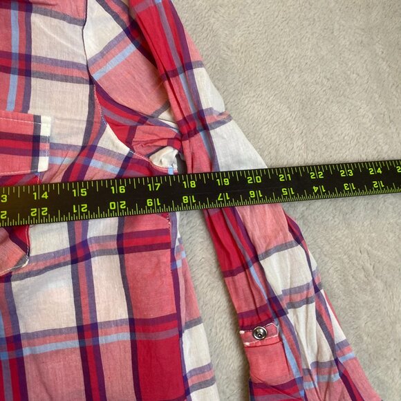 Kut From The Kloth Womans Shirt Size MP Red & White Plaid Button-Up Long-Sleeve - Picture 3 of 6